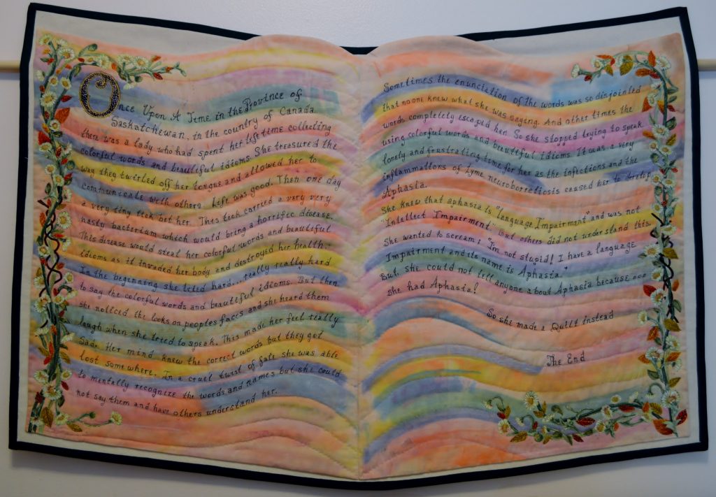 Aphasia from from 52 Yarns of Lyme by Susan Griffin to be at Ties That Bind Fibre Art Symposium in Birtle, Mb June 1 and 2 2024