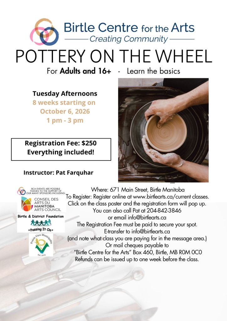 Afternoon wheel clay class with Pat Farquhar at Birtle Centre for the Arts